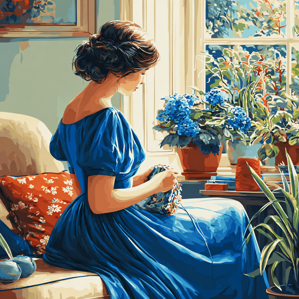 victorian woman doing needlework